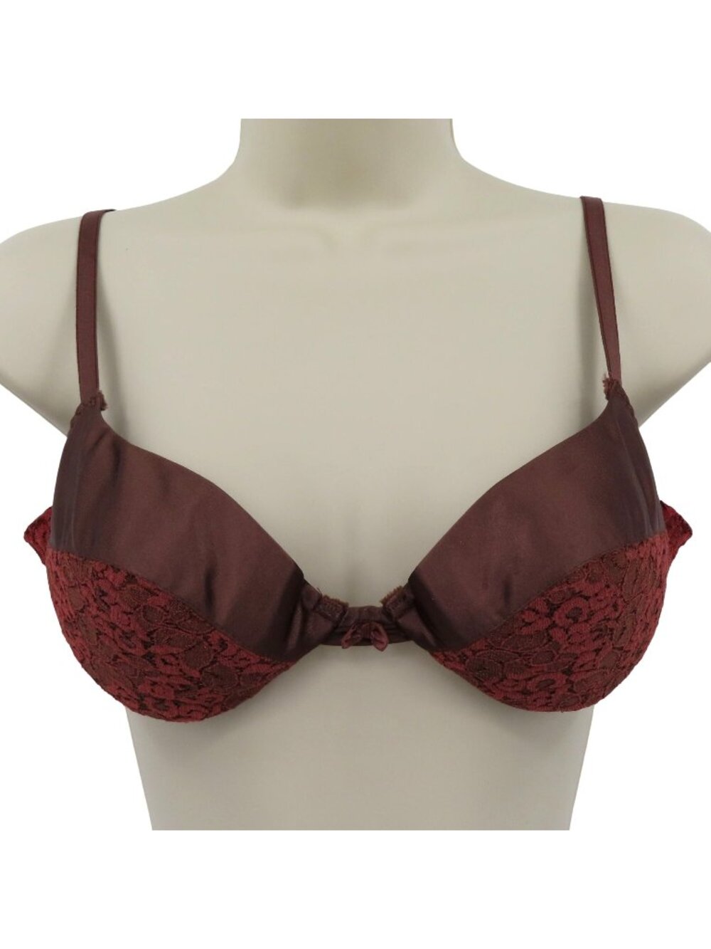 VTG Maidenform 36B Bra 8322 Rendezvous Brown Lace Satin Bow Underwire Padded